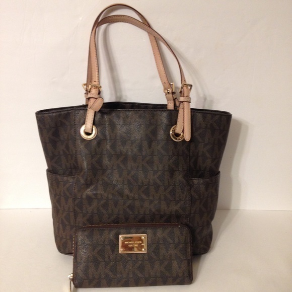 👛 MICHAEL KORS 👛 signature bag wallet brown set - Picture 1 of 15